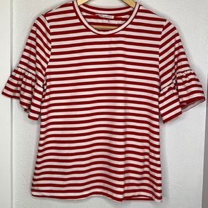 After Market red white striped t shirt bell sleeve
